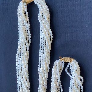 Multi Strand Faux Pearl Necklace & Brace